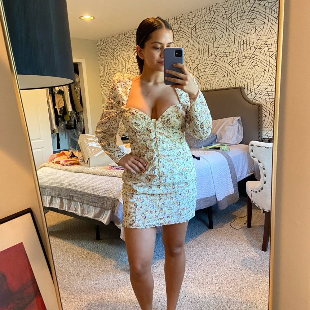 ASOS puff sleeve cream cute mini dress